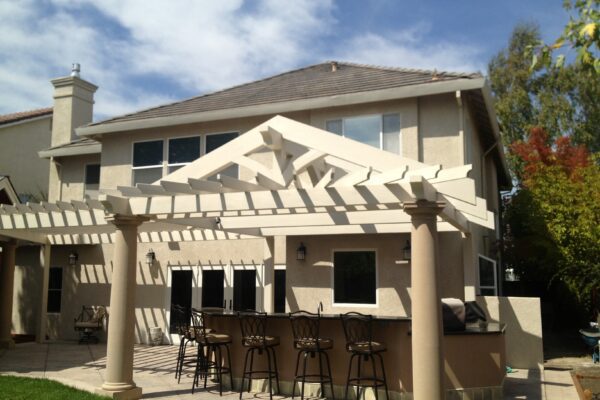 Decorative fiberglass columns adding architectural detail to patio design installed in Fair Oaks, CA