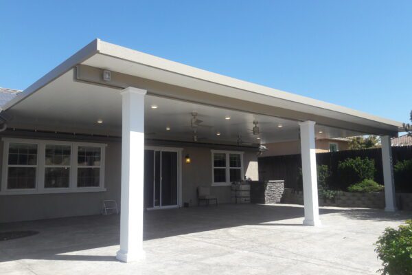 Solid Insulated Patio cover with Stucco Columns installed in Loomis, CA