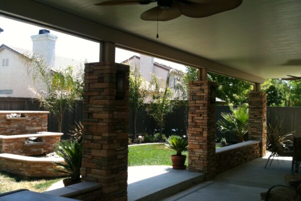 Tailored patio cover structure designed to match home architecture in Roseville, CA