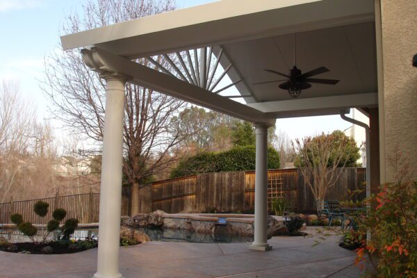 Solid Patio Cover with round stucco column in Roseville, CA