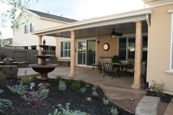 Solid Patio cover with Round Stucco Beams in Lincoln, CA