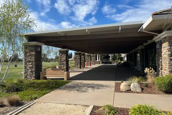 Wide shot of commercial patio cover project showing multiple workstation in Roseville, CA