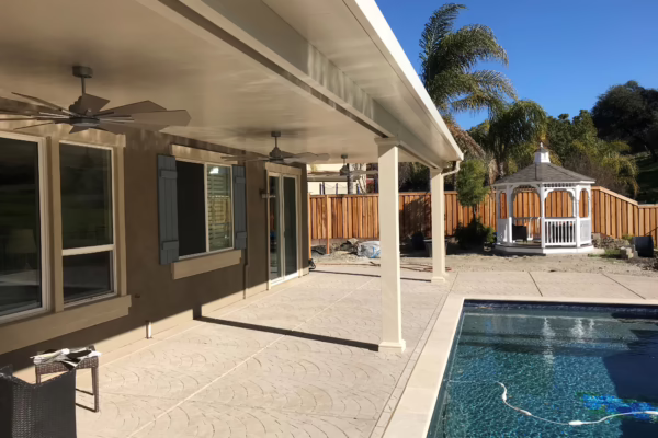 Solid Patio Cover with Custom Pillars installed in Lincoln, CA