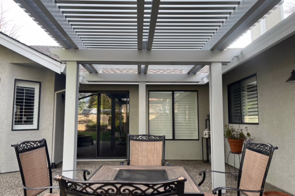 Lattice Patio cover with Weather Wood Posts Installed in Lemon Hill, CA