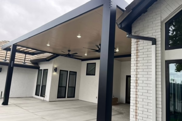 Solid Black Extruded Post Louvered Combination Patio Cover in Rocklin, CA