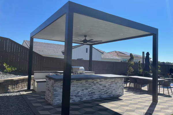 Apollo Louvered Patio Cover with Black Extruded Posts in Rocklin, CA