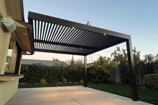 Black Lattice Patio Cover with Extruded Posts installed in Antelope, CA