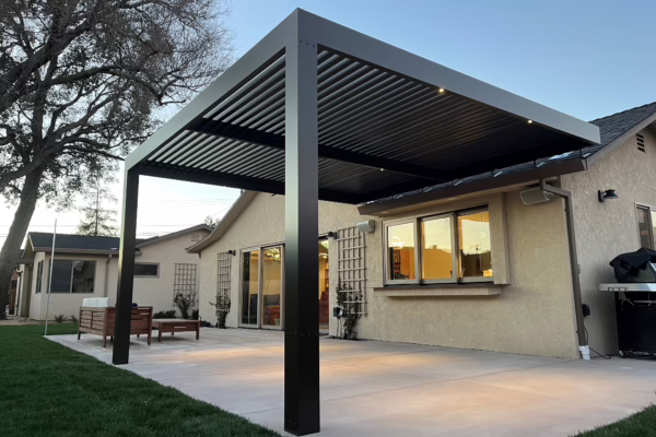 Black Lattice Patio Cover with Extruded Posts installed in Antelope, CA