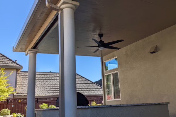 Solid Patio cover with Round Columns installed in Lincoln, CA