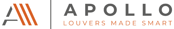 Apollo Opening Roof logo with "Louvers Made Smart™" tagline
