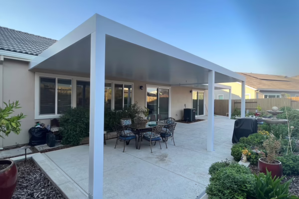 Apollo Solid Patio Cover in White installed in Sacramento, CA