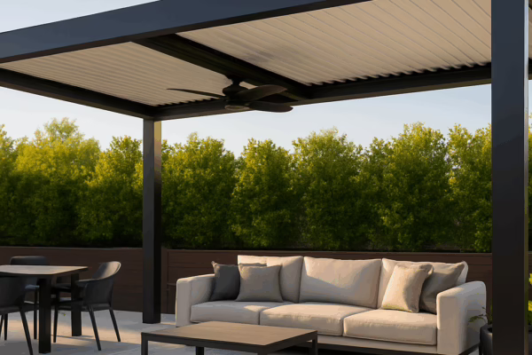 Solid Patio Cover with extruded Aluminum Posts Installed in Lincoln, CA