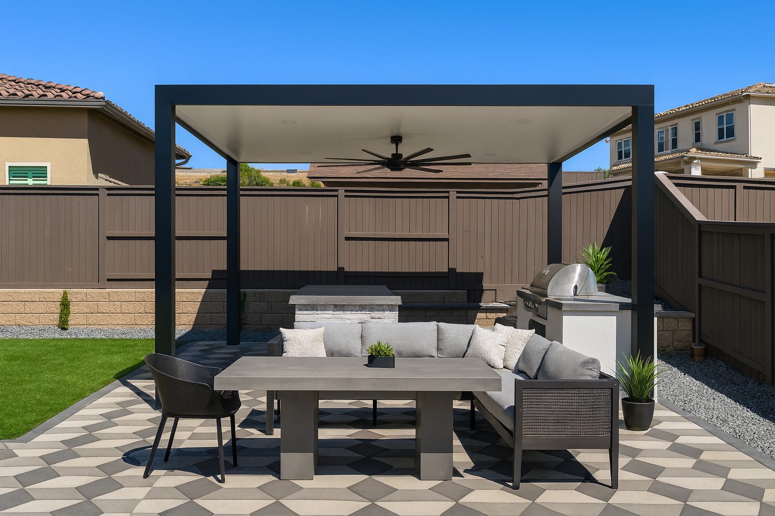 Apollo Louvered Patio Cover with Black Extruded Posts in Rocklin, CA