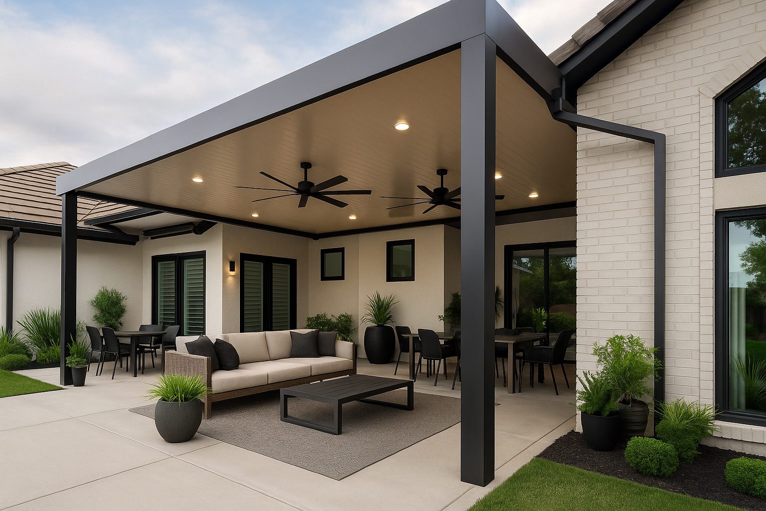 Solid Black Extruded Post Louvered Combination Patio Cover in Rocklin, CA